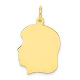 10K Gold Engravable Girl Head Charm Polished Finish 27mm Elegant Design