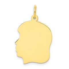 10K Gold Engravable Girl Head Charm Polished Finish 27mm Elegant Design