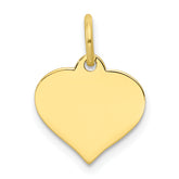 10K Gold Heart Disc Charm Engravable Polished Finish Solid Design
