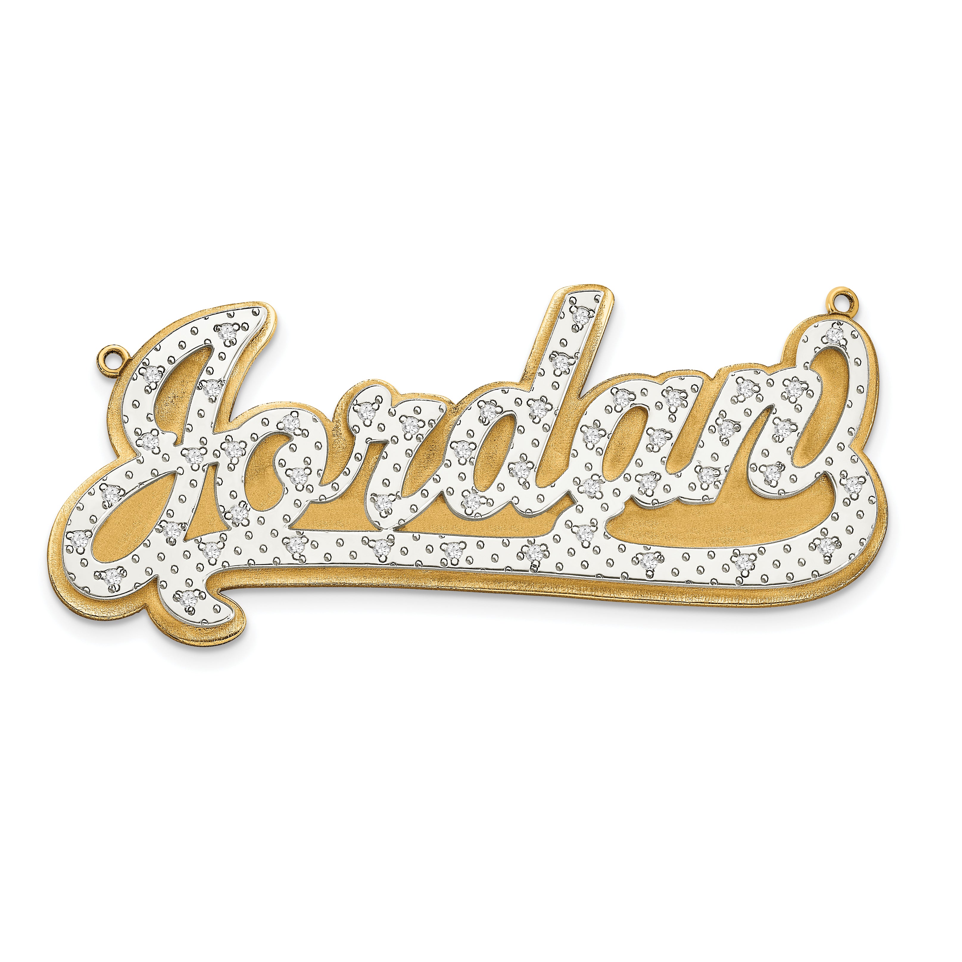 10KY and Rhodium 3D Diamond Name Plate