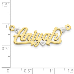 10KY and Rhodium 3D Diamond with Hearts Name Plate