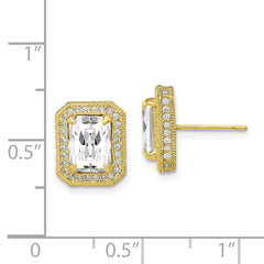 10K Yellow Gold CZ Stud Earrings with Polished Finish and 60-Stone Accents