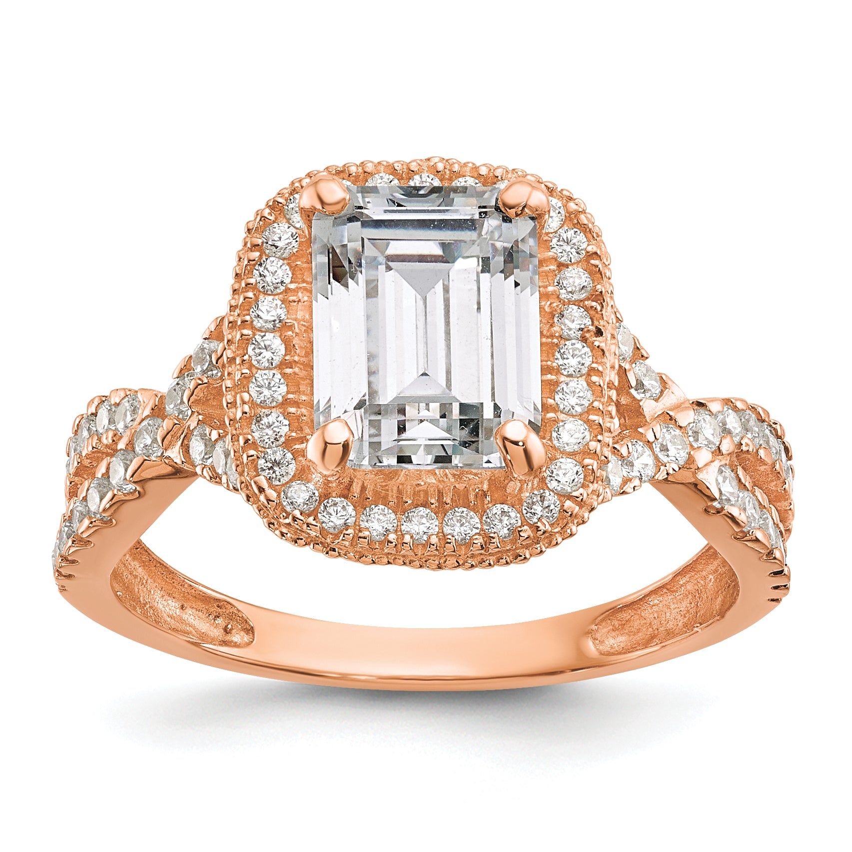 10K Tiara Collection Rose Gold Polished CZ Ring