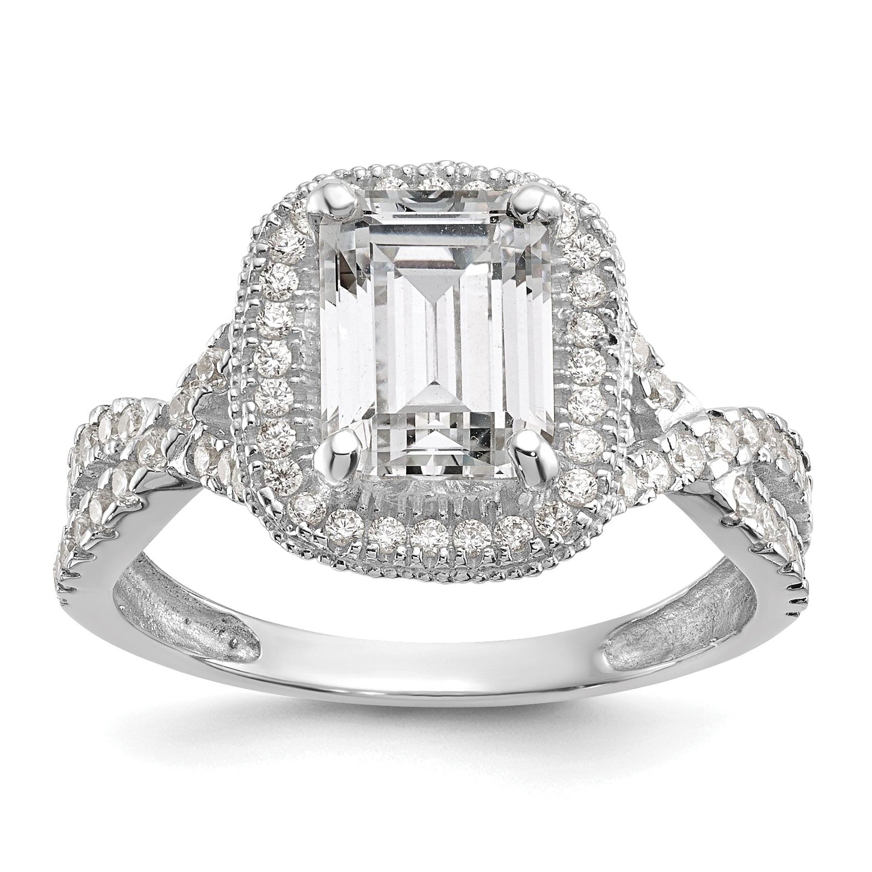 10K Tiara Collection White Gold Polished CZ Ring