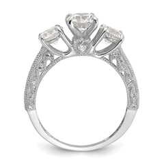 10K Tiara Collection White Gold Polished 3 Stone CZ Ring