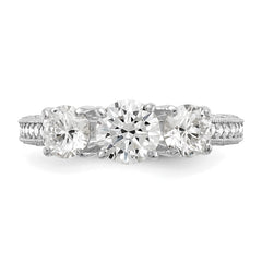 10K Tiara Collection White Gold Polished 3 Stone CZ Ring