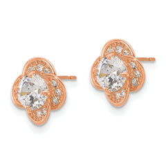 10K Rose Gold CZ Stud Earrings with Polished Finish and Prong Setting