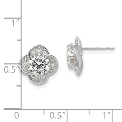 10K White Gold CZ Stud Earrings with Polished Finish and Rhodium Plating