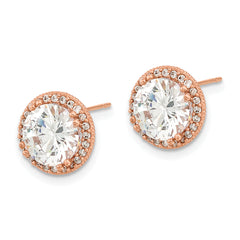 10K Rose Gold CZ Stud Earrings with Polished Finish and Prong Set Stones