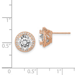 10K Rose Gold CZ Stud Earrings with Polished Finish and Prong Set Stones