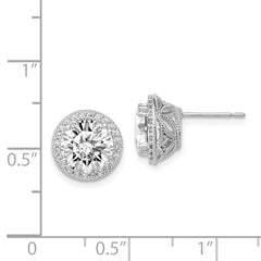 10K White Gold CZ Stud Earrings with Polished Finish and Rhodium Plating