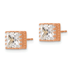10k Tiara Collection 7mm Rose Gold Polished Square CZ Earrings