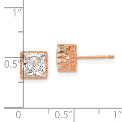 10k Tiara Collection 7mm Rose Gold Polished Square CZ Earrings