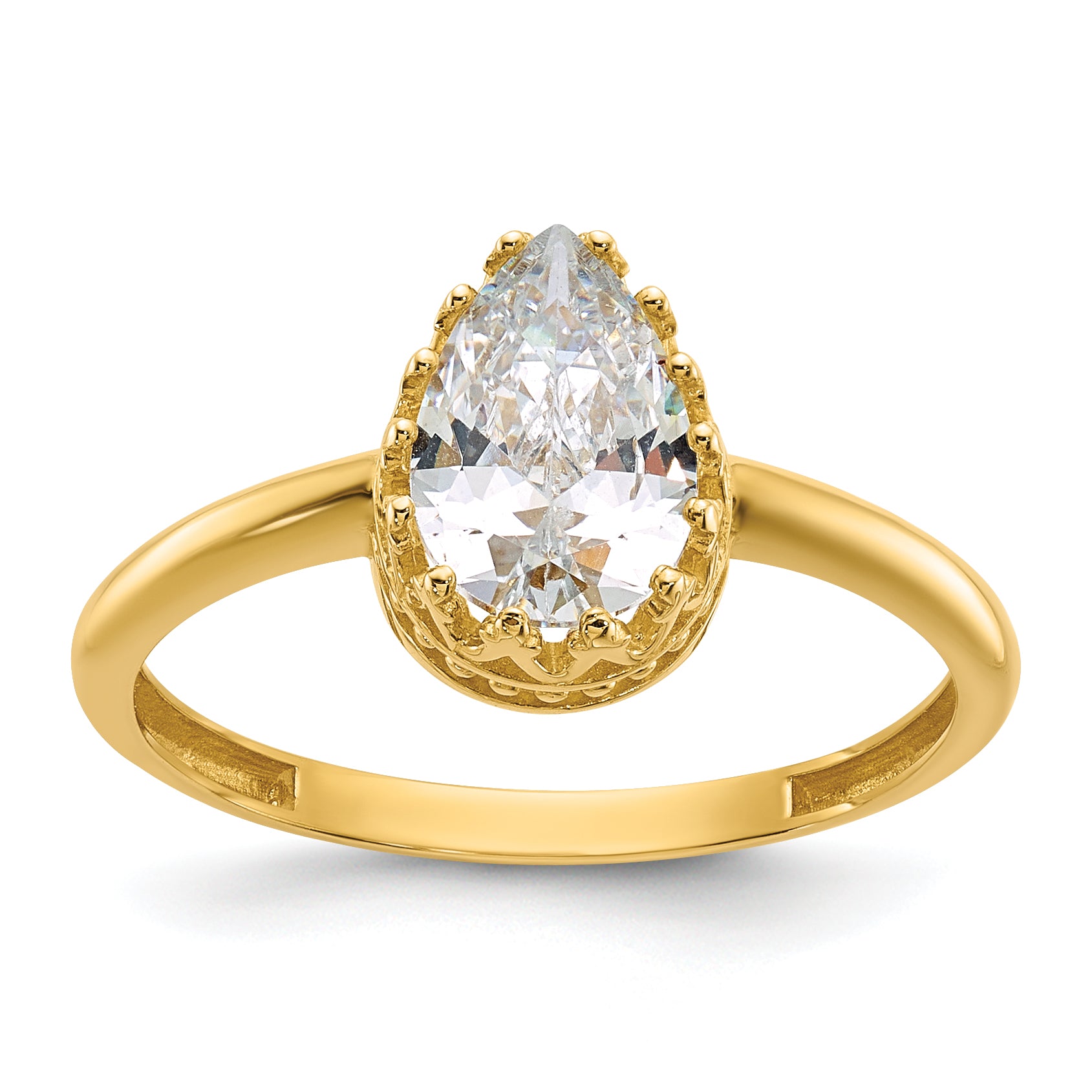 10k Tiara Collection Polished Pear CZ Ring