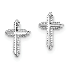10K White Gold Cross Earrings with Polished Finish for Women