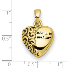 10K Gold Heart Ash Holder Pendant with Polished Finish and Gift Box