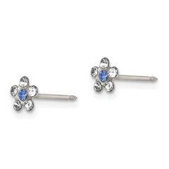 Stainless Steel Crystal Flower Earrings with Blue Accent Elegant, Solid Design