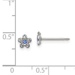 Stainless Steel Crystal Flower Earrings with Blue Accent Elegant, Solid Design