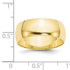 10k Yellow Gold 8mm Lightweight Half Round Wedding Band Size 4