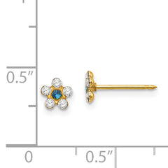 Inverness 14K Gold Crystal Flower Earrings with Blue Accent Elegant Button Style