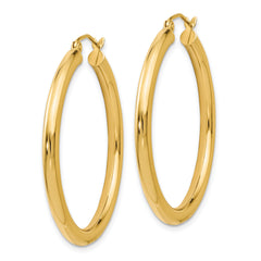 14K Gold Polished Hoop Earrings with Hollow Tubing Design