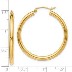 14K Gold Polished Hoop Earrings with Hollow Tubing Design