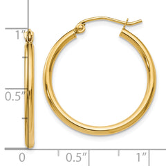 14K Gold Polished Hoop Earrings 25mm Hollow Tubing Design