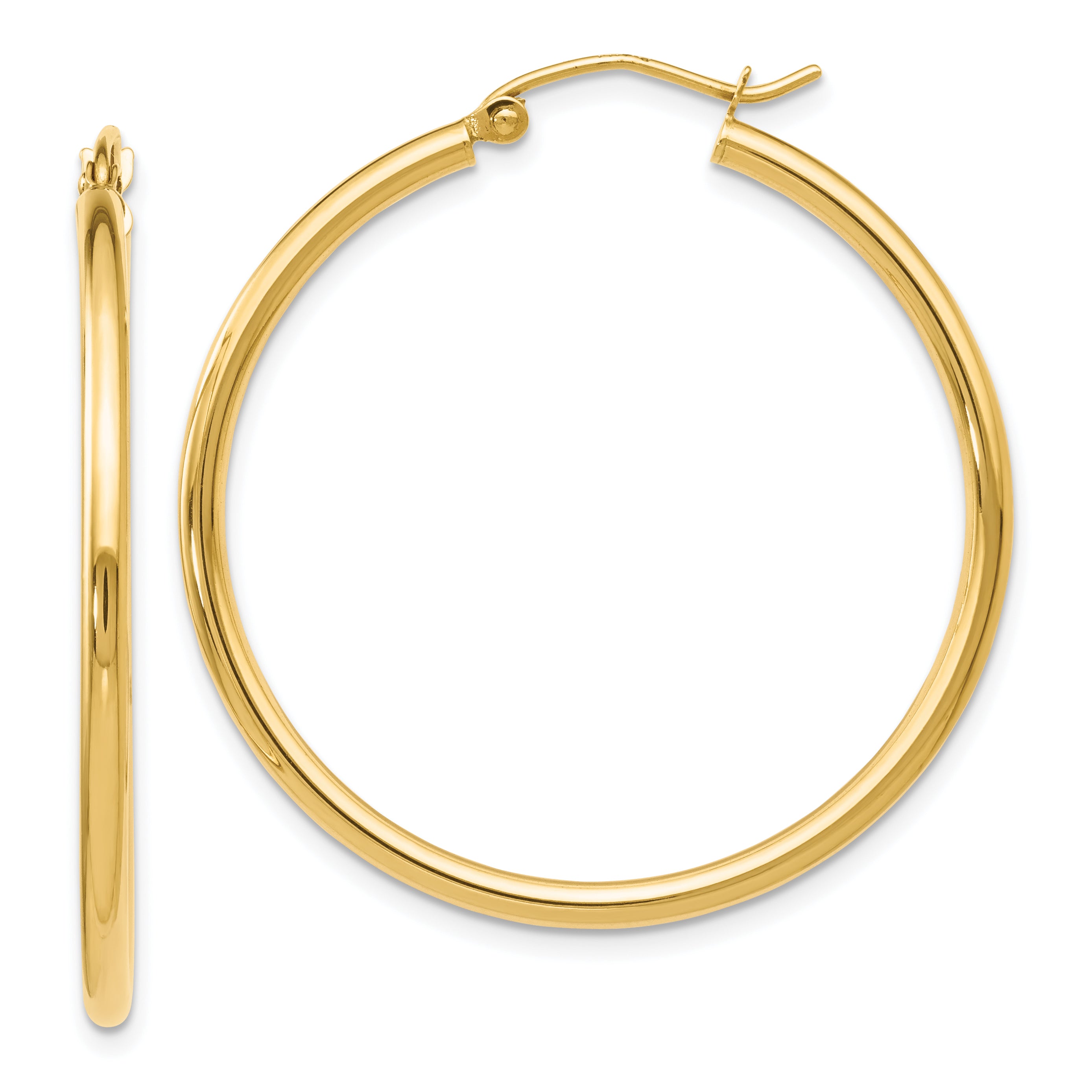 14K Polished 2x35mm Hoop Earrings