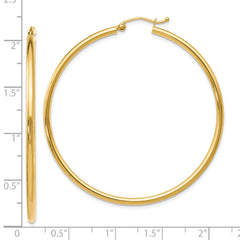 14K Gold Polished Hoop Earrings 2mm Hollow Design Elegant and Lightweight