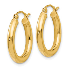 14K Gold Polished 3mm Hoop Earrings with Wire Clasp Elegant & Lightweight