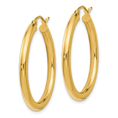 14K Gold Polished Hoop Earrings with Lifetime Guarantee 3mm Classic Design