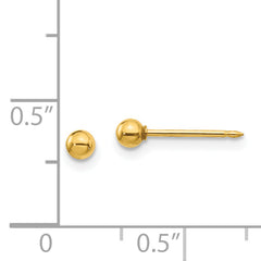 18K Gold Hollow Ball Post Earrings with Push Back 3mm Sophisticated Design for Women