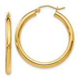 14K Polished 3mm Hoop Earrings