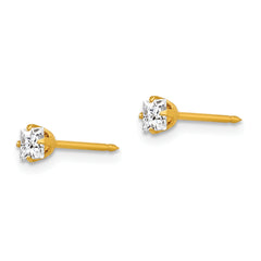 Inverness 18K Gold Square CZ Stud Earrings Elegant 3mm Design for Women