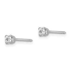 18K White Gold 3mm CZ Stud Earrings with Rhodium Finish Elegant and Timeless