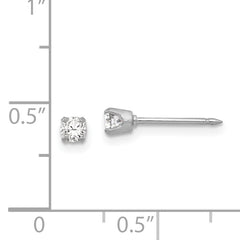 18K White Gold 3mm CZ Stud Earrings with Rhodium Finish Elegant and Timeless