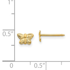 14K Gold Butterfly Earrings with Solid Design & Post Back for Women