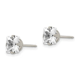 Stainless Steel 7mm Square CZ Stud Earrings for Women Faceted Modern Design