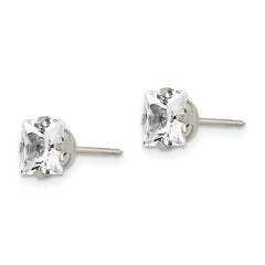 Stainless Steel 7mm Square CZ Stud Earrings for Women Faceted Modern Design