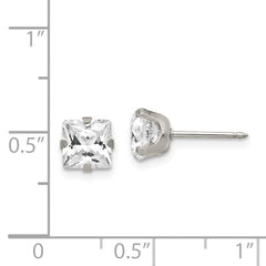 Stainless Steel 7mm Square CZ Stud Earrings for Women Faceted Modern Design