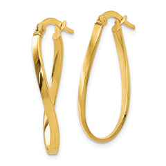 14K Gold Polished Oval Hoop Earrings with Twisted Design Elegant and Lightweight