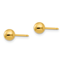 14K Gold 5mm Hollow Ball Post Earrings with Push Back for Women