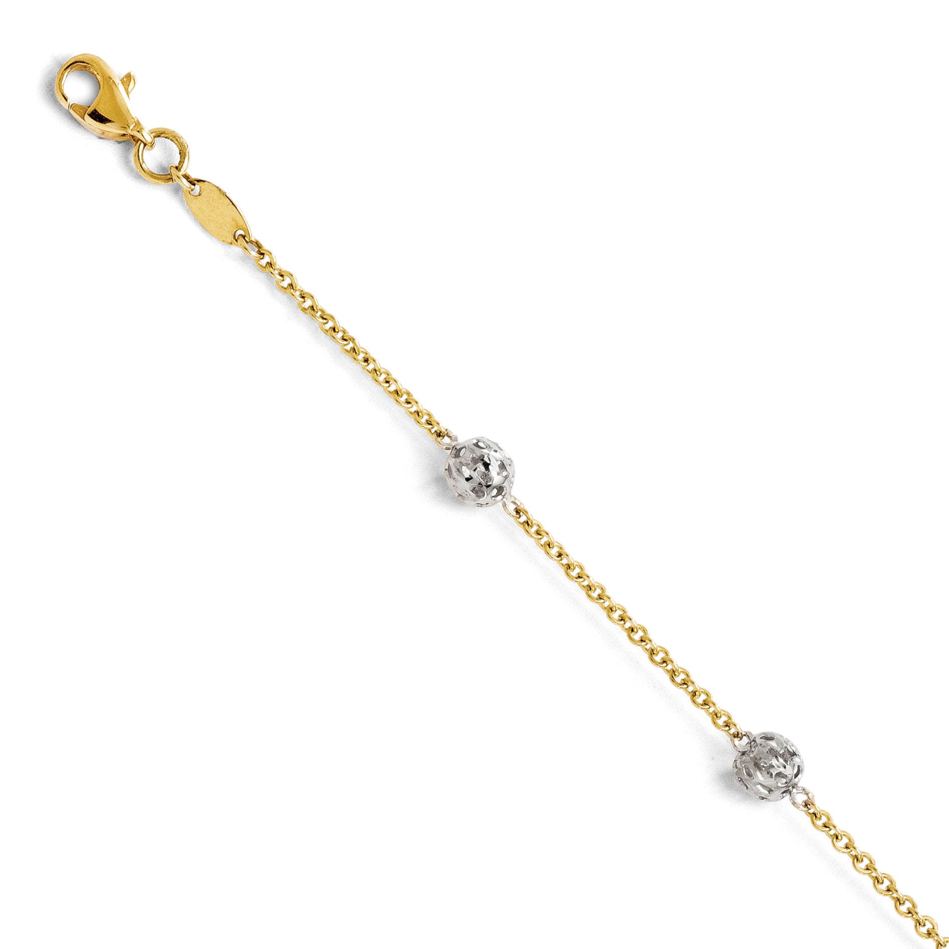 14K Two-tone Polished and Diamond-cut Anklet