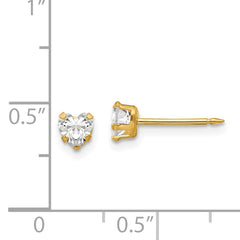 14K Gold Heart CZ Stud Earrings for Women Elegant 4mm Design