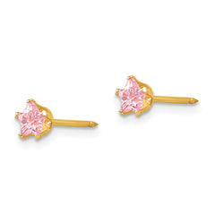 14K Gold Pink Star CZ Stud Earrings for Women Elegant Birthstone Style