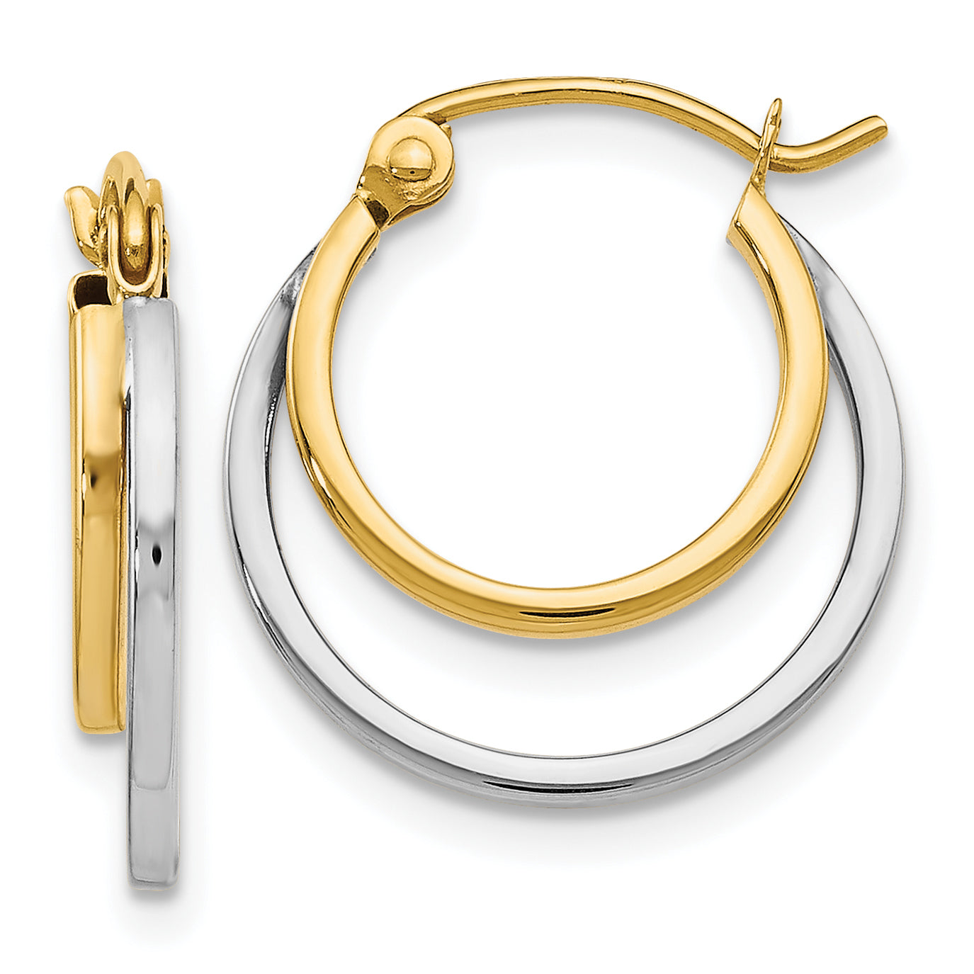 14K Two-tone Polished Hinged Hoop Earrings
