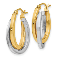 14K Two-Tone Gold Polished Hoop Earrings with Hinged Design Elegant and Lightweight