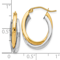 14K Two-Tone Gold Polished Hoop Earrings with Hinged Design Elegant and Lightweight
