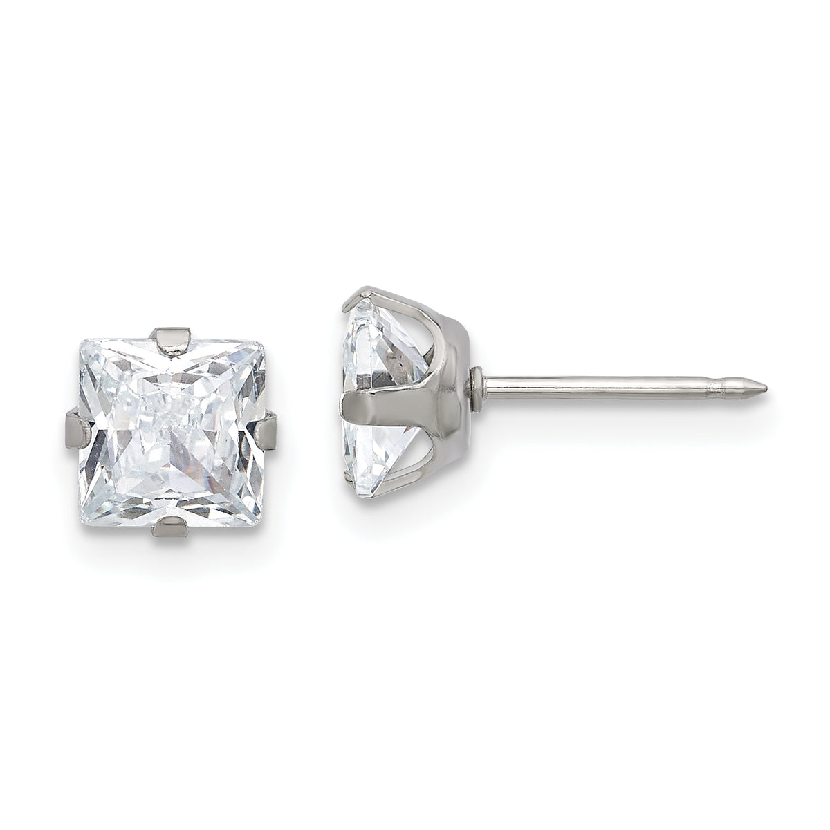 Inverness Stainless Steel 6mm Square CZ Post Earrings