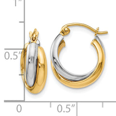 14K Two-Tone Gold Polished Hoop Earrings with Rhodium Plating Elegant and Lightweight